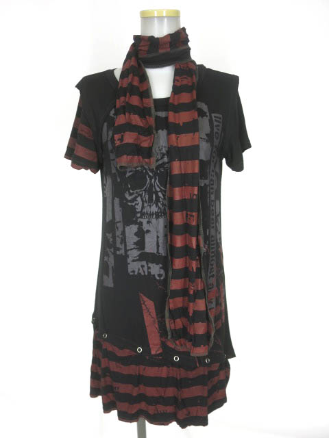 h.ANARCHY ストール付きボーダー切替半袖カットソー