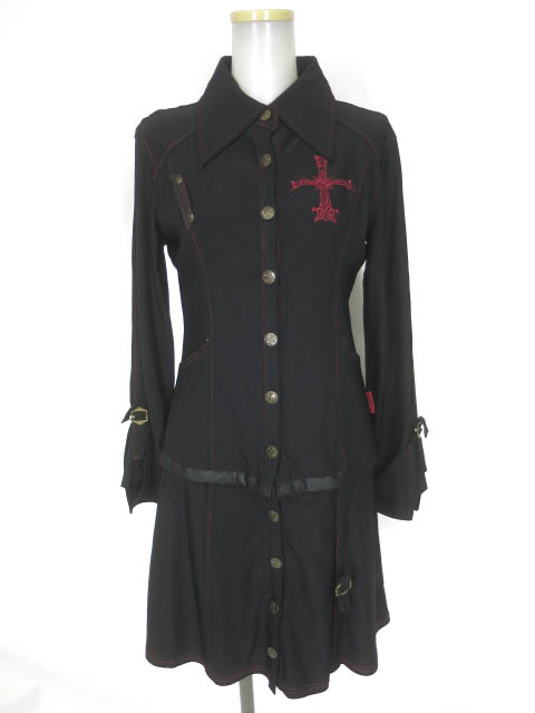 Ozz On hikozoh クロス刺繍入り2wayシャツワンピース