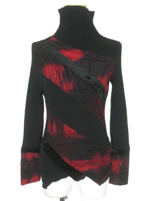 Ozz On hikozoh 蜘蛛の巣柄切替ハイネックニットプルオーバー