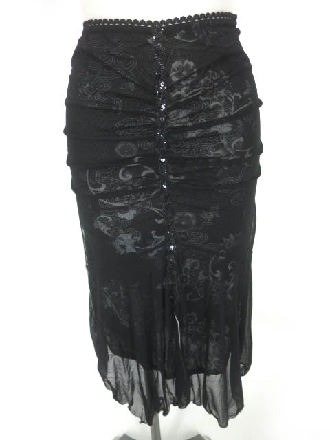 Ozz On hikozoh スパンコール付き和チャイナ柄メッシュチュールスカート