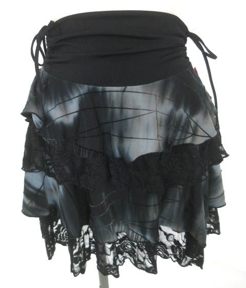 Ozz On hikozoh 蜘蛛の巣柄ムラ染めフリルミニスカート