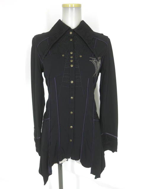 Ozz Croce 蜘蛛の巣刺繍入りコウモリ衿ロングブラウス