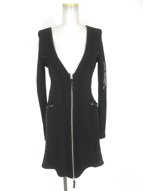 Ozz Croce 龍刺繍入りベロア切替ジップアップニットワンピース