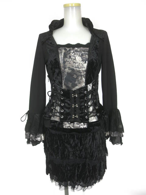 Ozz On ベロア切替コルセット風カットソー & スカート セット