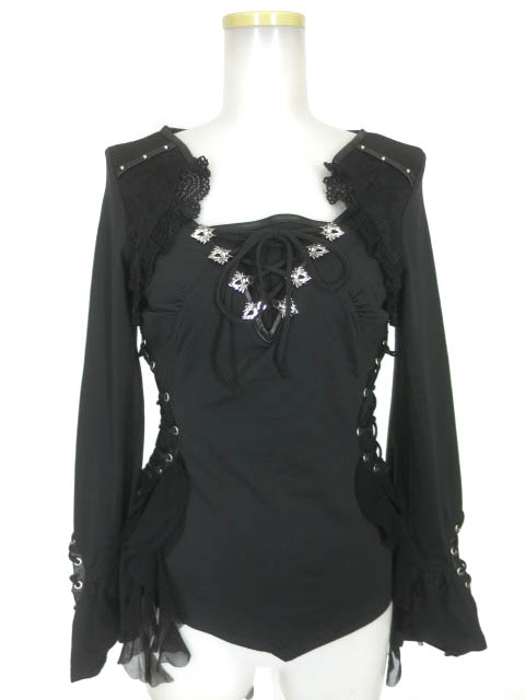 Ozz Croce メッシュフリル＆編み上げ付き長袖カットソー