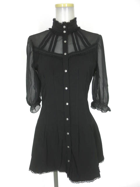 OZZ ONESTE 袖シフォン切替チュニックブラウス