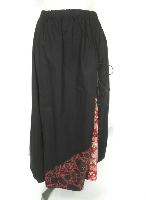 gouk 編み上げ付き和柄切替ロングスカート