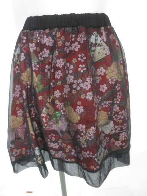 gouk メッシュ重ね和柄スカート