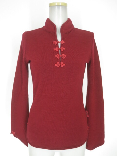 Ozz On チャイナボタン付き長袖ニットプルオーバー