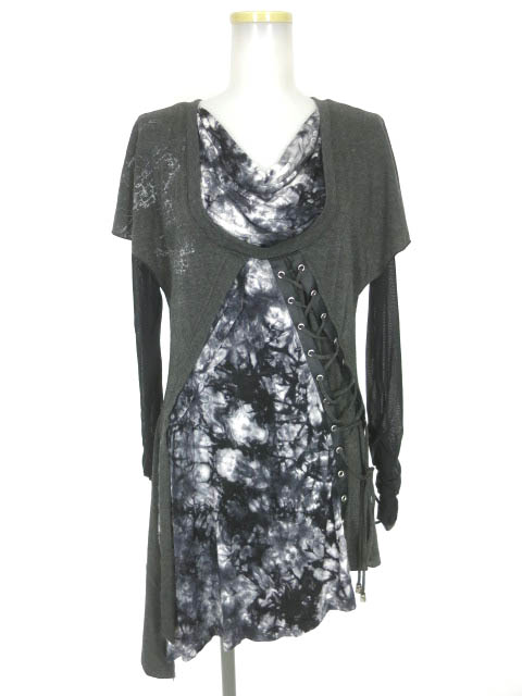 Ozz Croce 袖メッシュ絞り染め柄チュニックカットソー