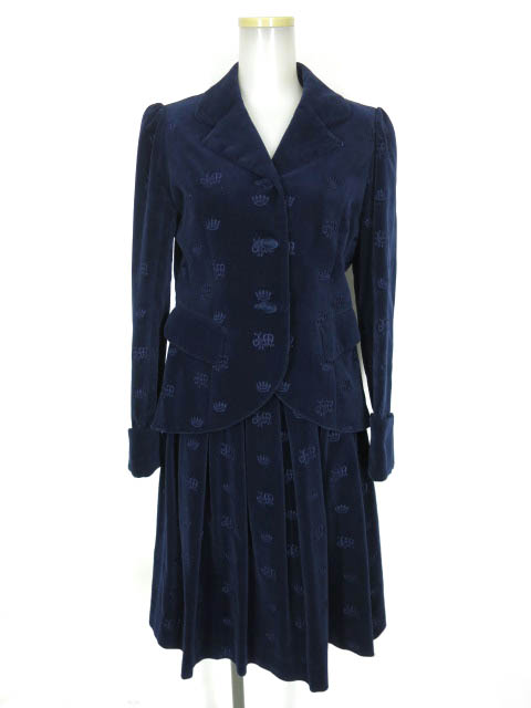 Jane Marple クラウン＆ロゴ刺繍 別珍ジャケット & スカート セットアップ スーツ