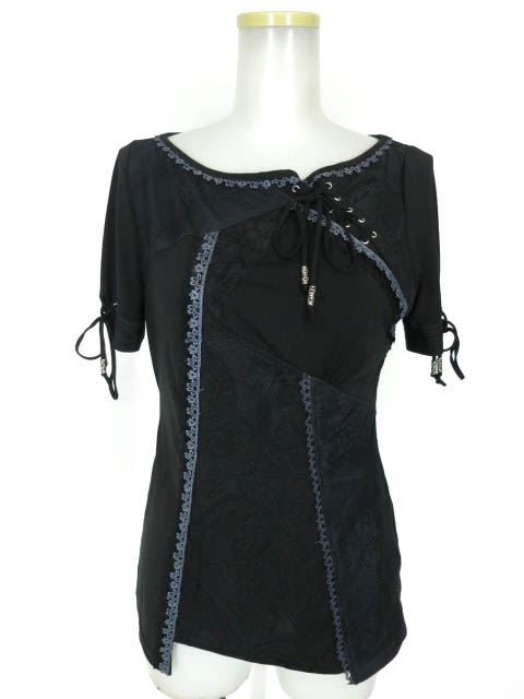 OZZ ANGELO レース＆編み上げ付きアシンメトリー半袖カットソー