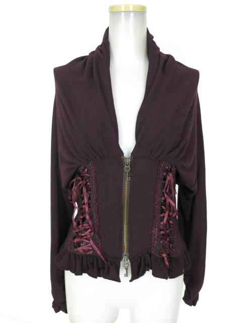 OZZ ANGELO 編み上げ付きジップカーディガン