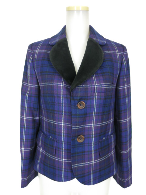 Jane Marple タータンチェック ベルベットラペルジャケット
