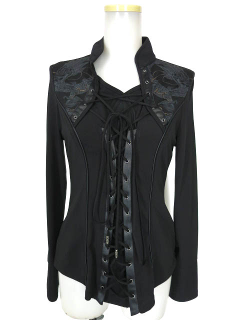 Ozz Croce 龍プリント編み上げ付き長袖カットソー