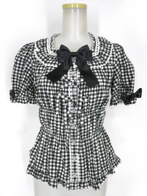 Metamorphose ギンガムチェック スクエアあきフリルブラウス（半袖）