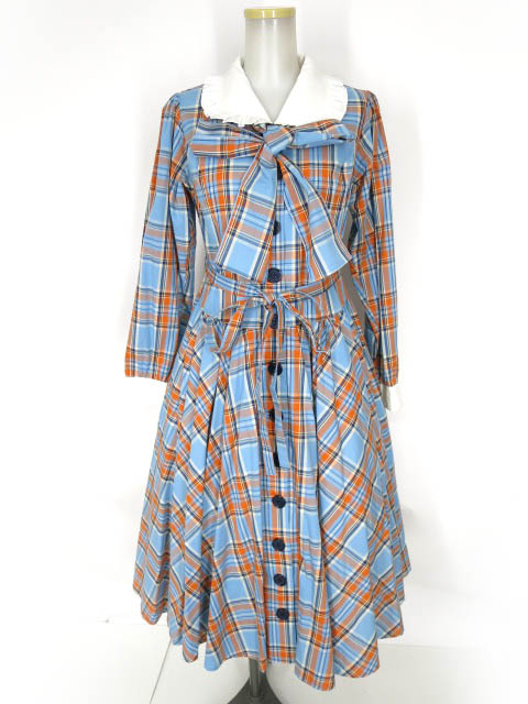 Physical Drop チェック柄 長袖レトロワンピース