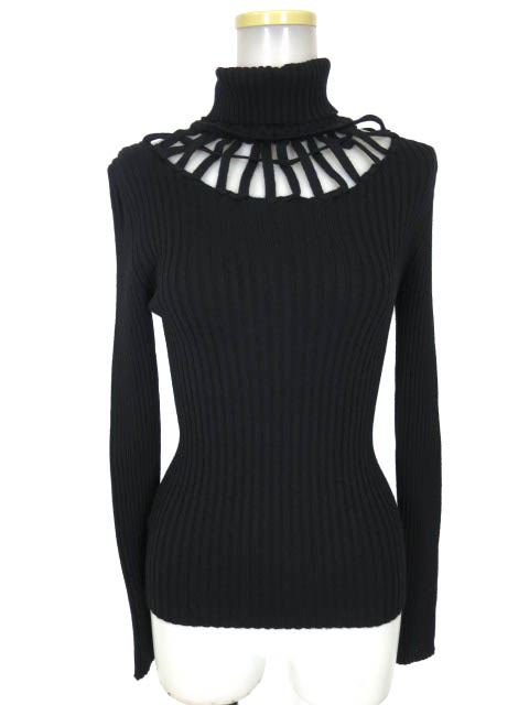Jean Paul GAULTIER FEMME 透かし編みデザインタートルネックリブニットセーター