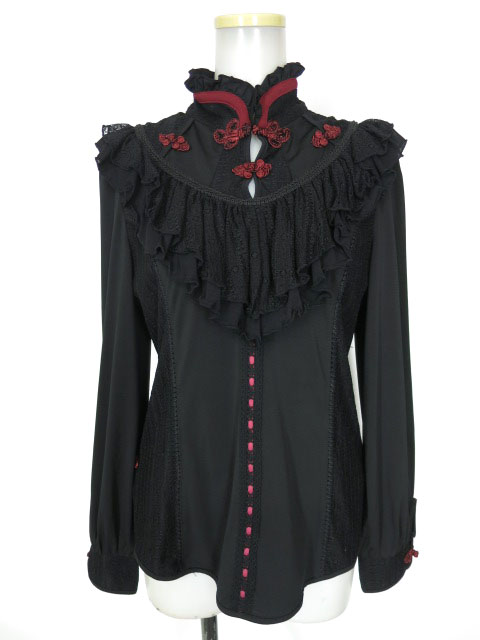 OZZ ONESTE レース＆フリル付きチャイナ長袖カットソー