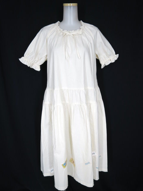 PINK HOUSE ワッペン付きパフスリーブワンピース