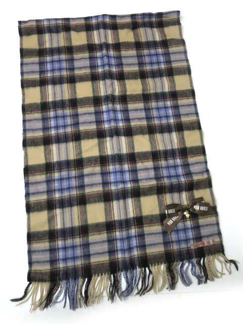 PINK HOUSE リボンブローチ付きチェック柄ストール