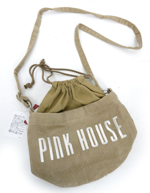 PINK HOUSE ロゴ刺繍コーデュロイ巾着ショルダーバッグ