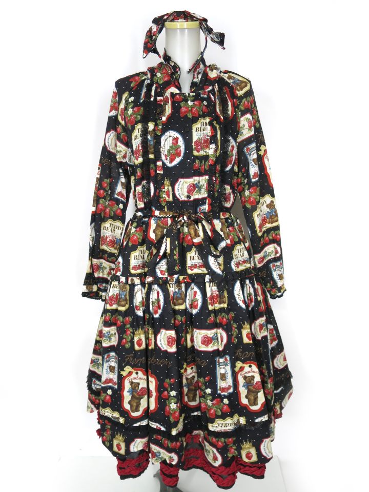 Frambuesa Strawberry Teddy bear ワンピース+リボンカチューシャ セット