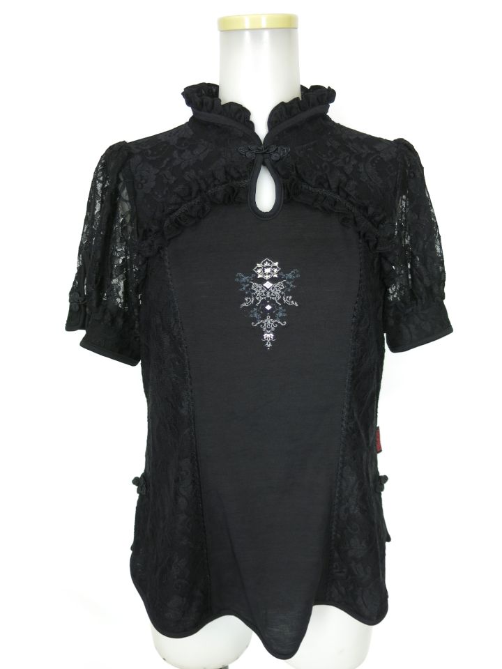 OZZ ONESTE レース重ねチャイナ半袖カットソー