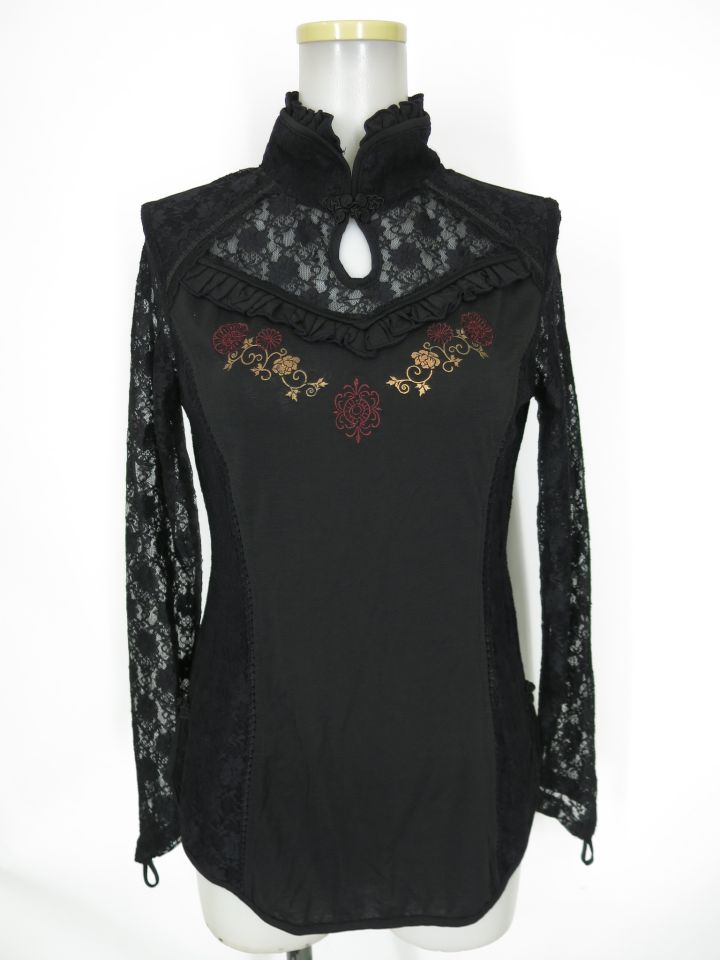 OZZ ONESTE レース重ねチャイナ長袖カットソー