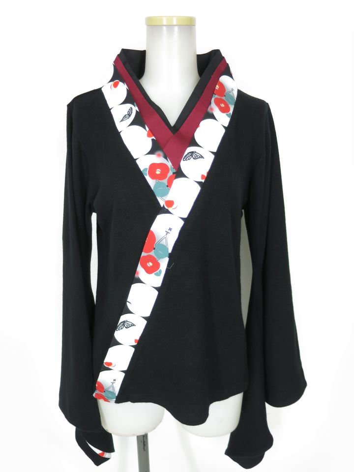 gouk雅 夜幻椿柄 着物襟 振り袖ニットプルオーバー