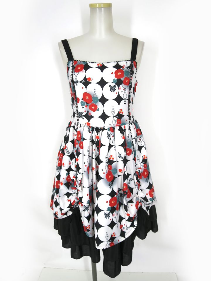 gouk雅 夜幻椿柄ジャンパースカート