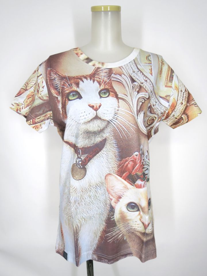 DROP DEAD ネコプリントTシャツ