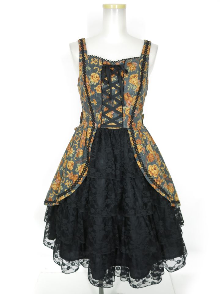 Metamorphose ゴブラン風くまちゃんレースアップフリルジャンパースカート