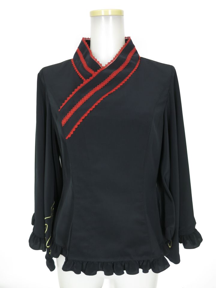 Metamorphose 刺しゅう入り着物合わせ風ブラウス