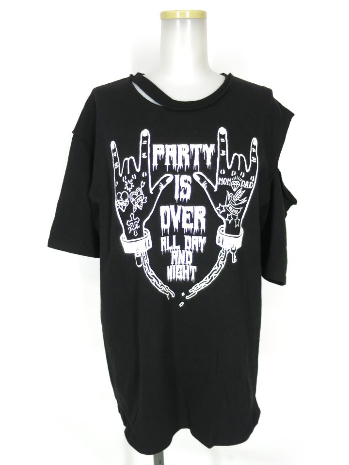HELL CAT PUNKS PARTY IS OVER ダメージ加工Tシャツ
