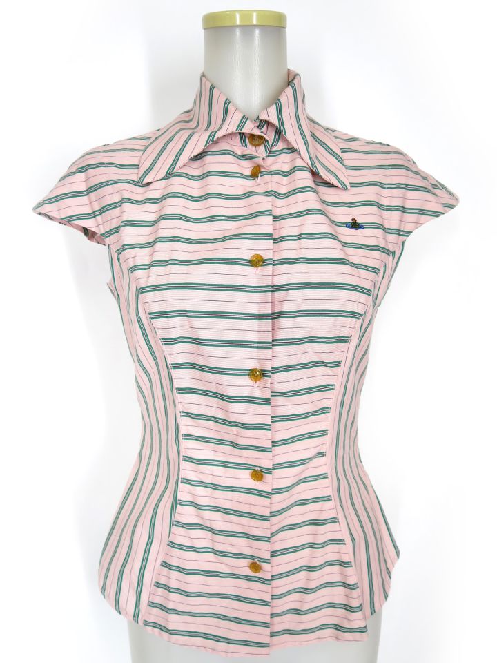 Vivienne Westwood ボーダー＆ストライプ切替フレンチスリーブブラウス