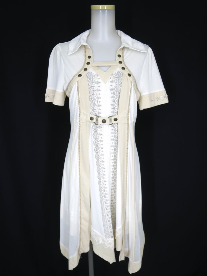 OZZ ONESTE 薔薇刺繍メッシュレイヤード半袖ワンピース