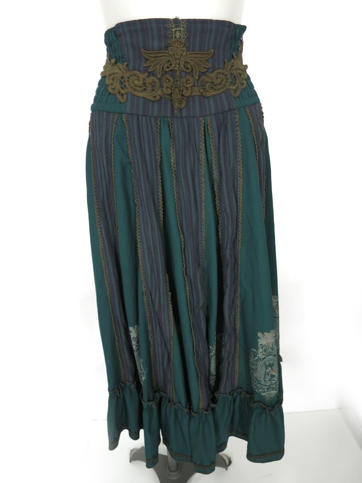 OZZ ONESTE 天使フレームプリントストライプ切替2wayロングスカート