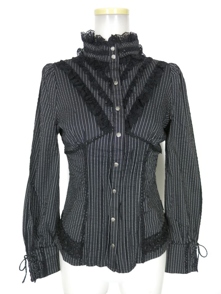 Ozz Croce ストライプスタンドカラーブラウス