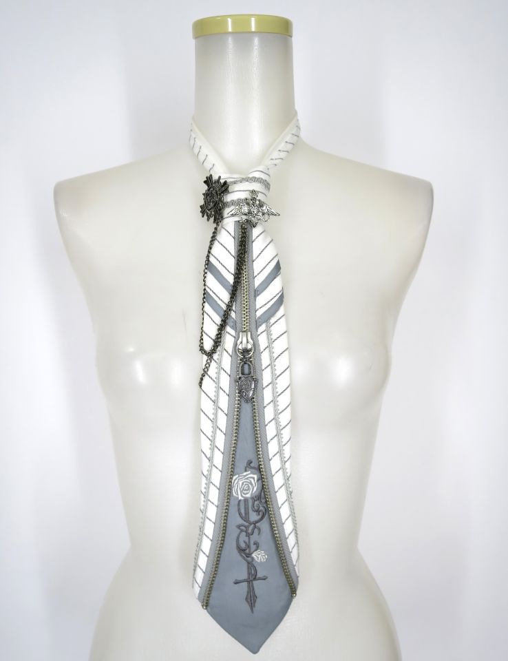 OZZ ANGELO Rose刺繍入りストライプネクタイ