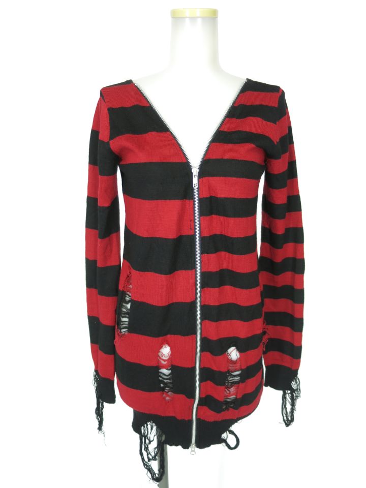 h.ANARCHY ダメージボーダーニットカーディガン