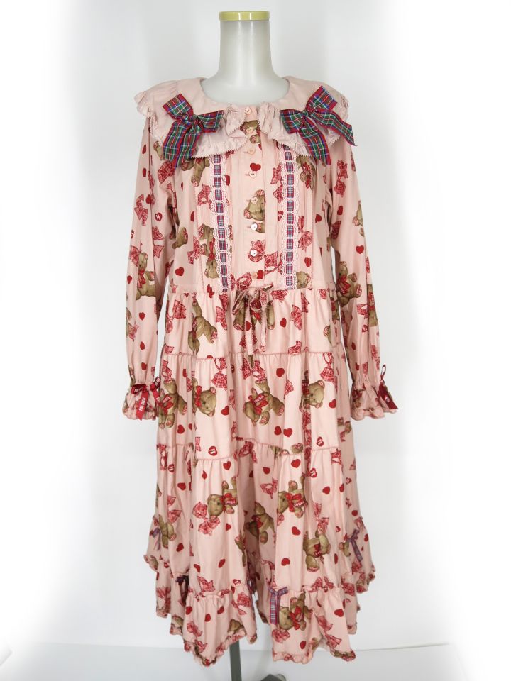 PINK HOUSE × misako erinko ラブリボンベアプリントミディワンピース