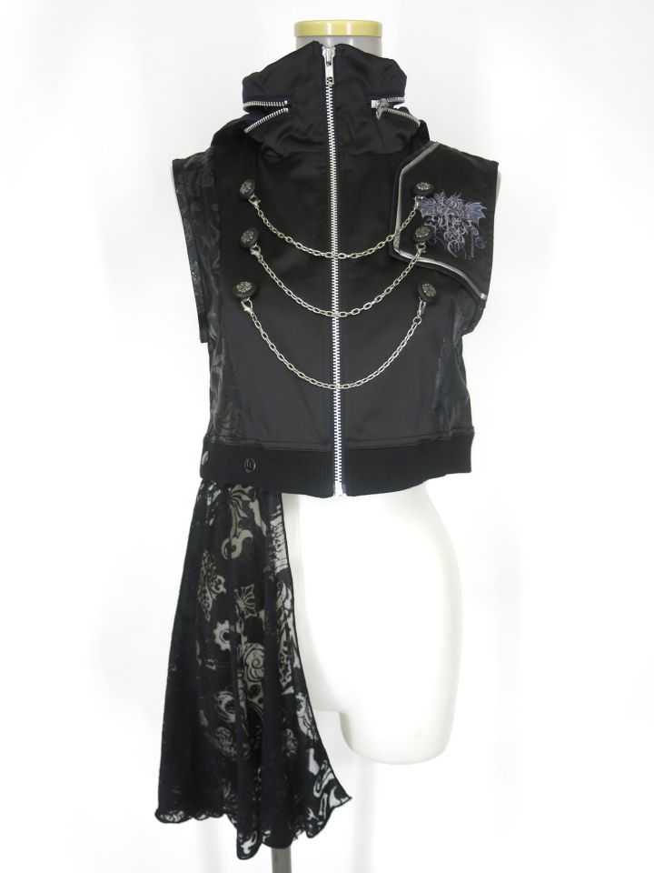 Sixh. シースルーフラップ付きノースリーブショート丈ブルゾン