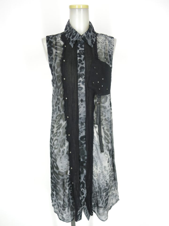 SEX POT レオパード柄ノースリーブロングシャツ