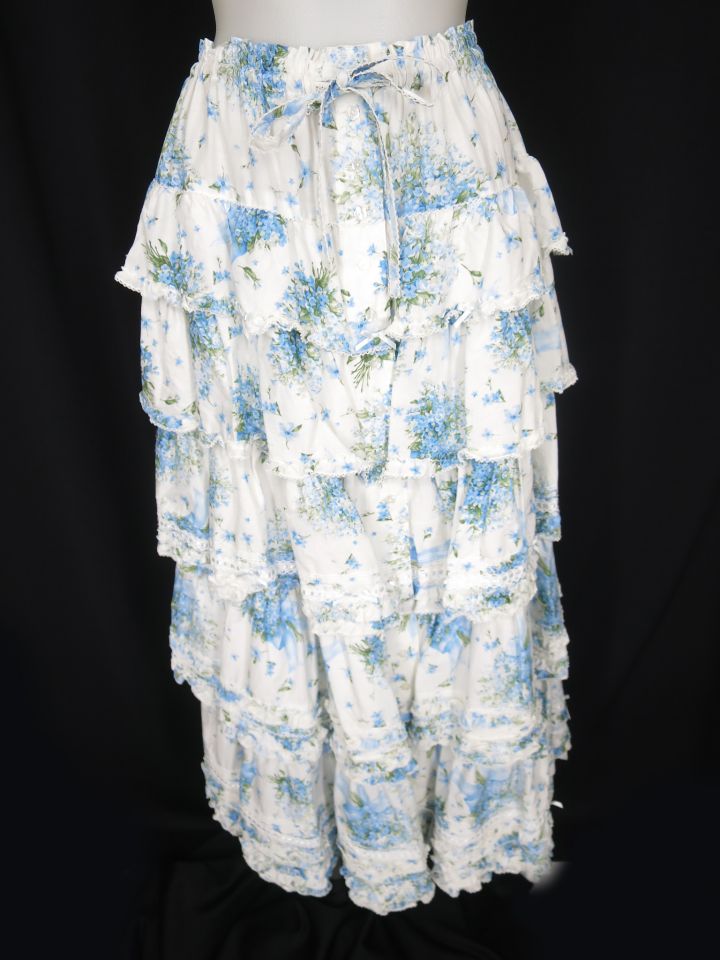 PINK HOUSE ブルースター柄 5段フリル ロングスカート