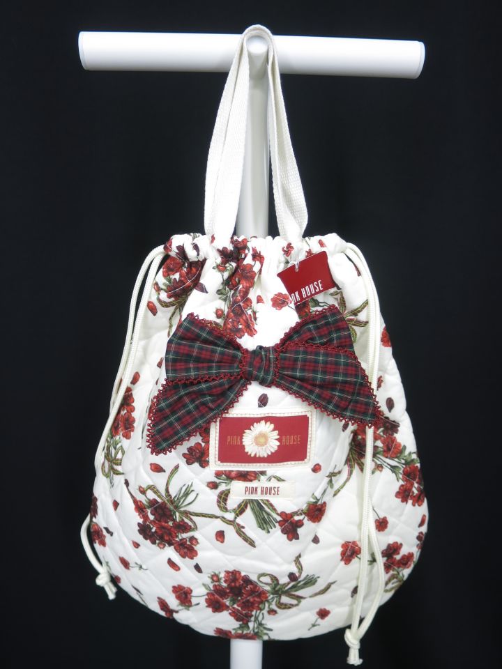 PINK HOUSE チョコレートコスモス柄キルティングトートバッグ