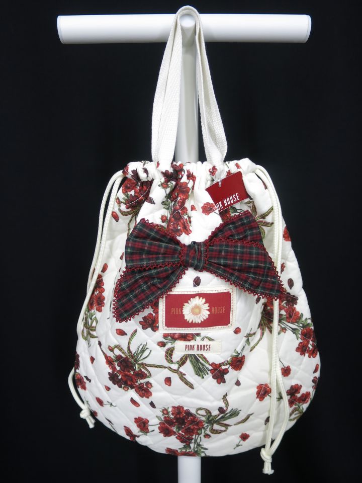 PINK HOUSE チョコレートコスモス柄キルティングトートバッグ