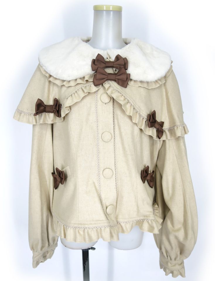 Metamorphose Lady Ribbonケープ付きショートコート (プラスサイズ)