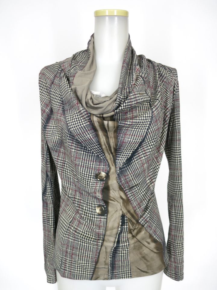Jean Paul GAULTIER FEMME チェック柄テーラードジャケット転写 オフタートルネック長袖カットソー