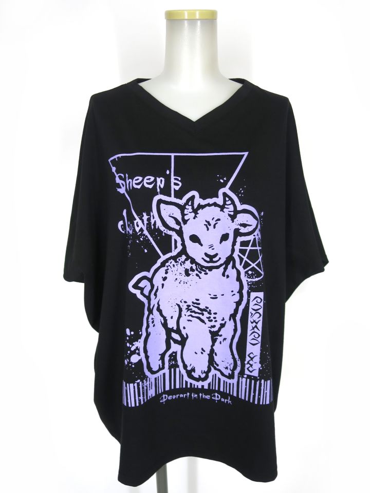Deorart 羊プリント Vネック ドルマンチュニック カットソー
